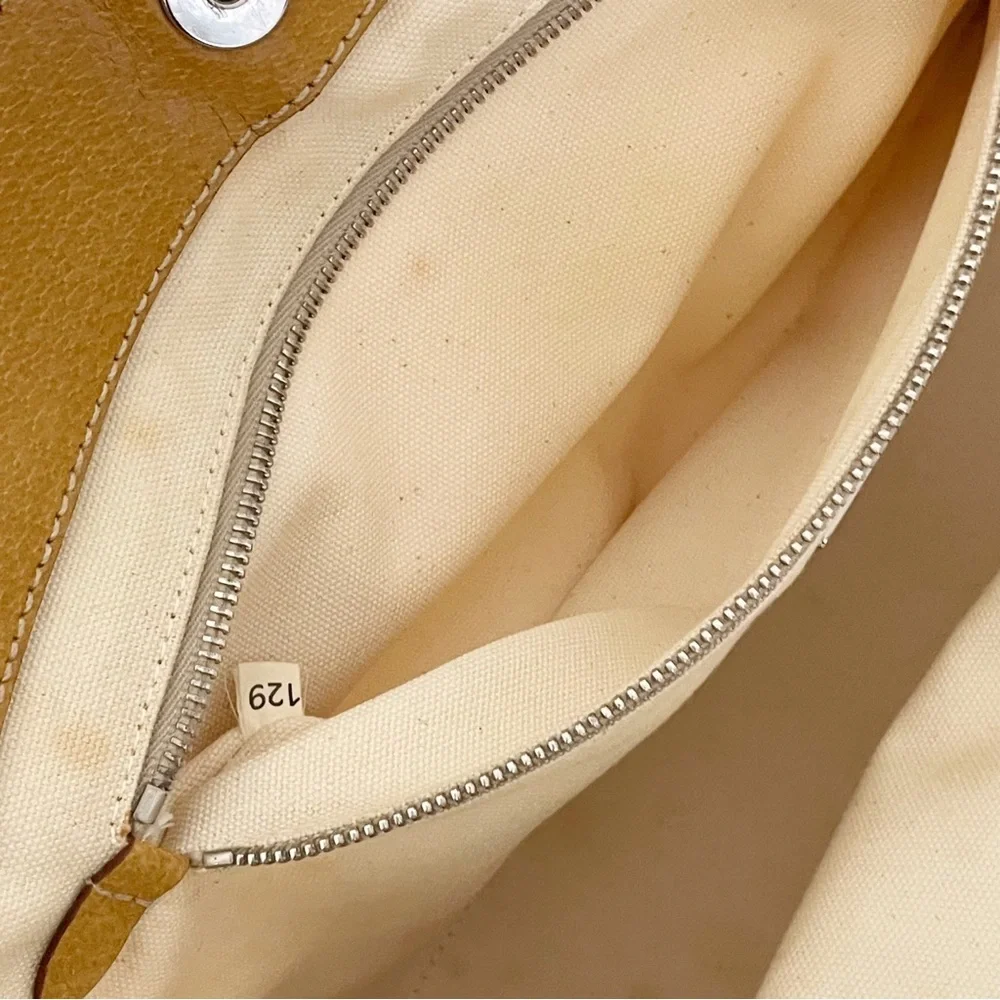 Prada Canapa canvas and orange leather button detail satchel bag